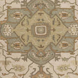 Close-up of the Broomfield Hand Tufted Sage 1143 Area Rug featuring beige, sage, and brown traditional patterns. Swatch