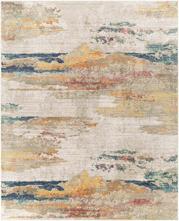 Abstract Pearces Area Rug with cream, gray, mustard, olive, peach, and saffron hues. Contemporary style. Design-Rectangle-71010