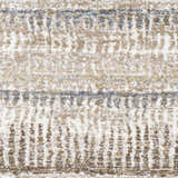 Close-up of Prees Area Rug showing a contemporary pattern in cream, gray, tan, and blue hues. Swatch