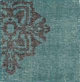 Close-up of the hand-knotted Presidio Area Carpet. Emerald wool rug with a black, contemporary floral pattern. Swatch