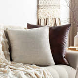 Lunara Cream Raised Ribbed Horizontal Stripe Cottage Country Linen Lumbar Pillow - Clearance