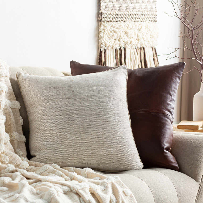 Lunara Cream Raised Ribbed Horizontal Stripe Cottage Country Linen Lumbar Pillow - Clearance