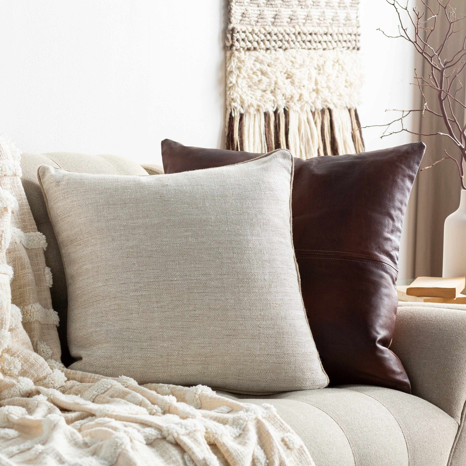 Lunara Cream Raised Ribbed Horizontal Stripe Cottage Country Linen Lumbar Pillow - Clearance