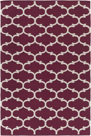 Racine Area Carpet, dark purple and ivory. Hand woven cotton rug with a contemporary quatrefoil pattern. Design-Rectangle-576