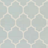 Close-up of Ragan Ice Blue Trellis Cotton Rug, featuring a cream trellis pattern on a soft ice blue background. Hand woven texture. Swatch