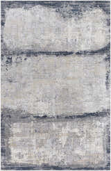 Close-up of the Rainworth Modern Slate Luxe Rug, featuring charcoal, blue, beige, and gray abstract patterns. Design-Rectangle-6796