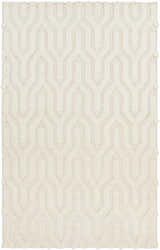 Close-up of the Ransom Area Rug - Clearance. Cream wool rug with a geometric shag design and hand woven texture. Design-Rectangle-58
