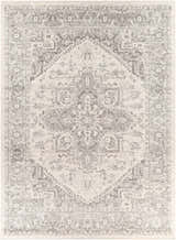 Close-up of the Rockfall Area Rug. Traditional oriental pattern in charcoal, gray, light beige, and medium gray. Design-Rectangle-710103