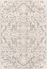 Close-up of the Rockeagle Area Rug: beige and gray traditional pattern, machine woven polypropylene. Design-Rectangle-6796