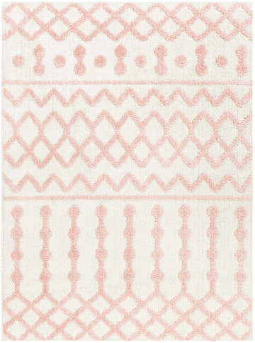 Close-up of the Darva Pink Plush Area Carpet featuring a geometric pattern and soft, plush texture. Design-Rectangle-537