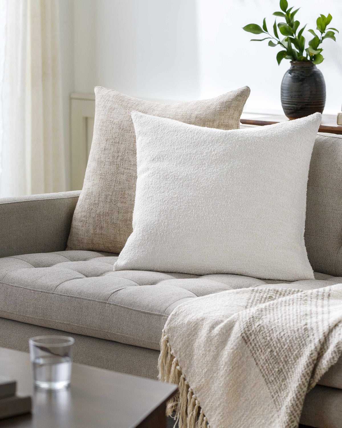Ronit Ivory Outdoor Throw Pillow - Clearance