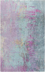 Close-up of the Redland Colorful Abstract Rug. Features aqua, lavender, magenta, sage, and gray hues. Design-Rectangle-576