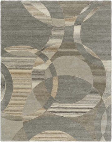 Close-up of the Rillton Modern Wool Rug featuring a geometric pattern in shades of gray, beige, and brown. Hand-tufted texture. Design-Rectangle-7996