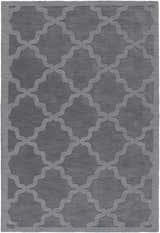 Close-up of the Ropesville Wool Area Rug in gray, showcasing its geometric quatrefoil pattern and hand-loomed texture. Design-Rectangle-576