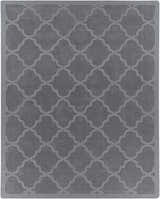 Gray Ropesville Wool Area Rug with a light gray quatrefoil pattern and border. Hand-loomed texture. Design-Rectangle-810