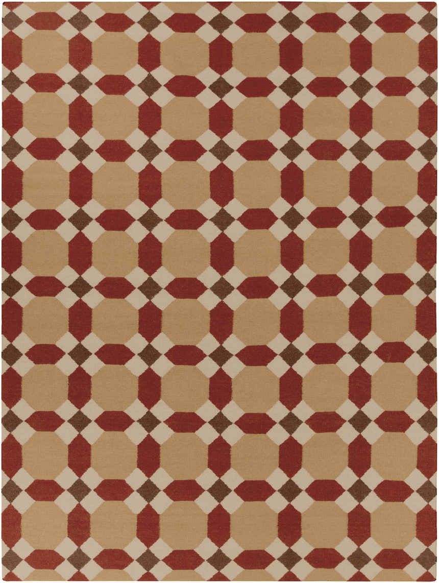 Rossiter Area Carpet with beige, burgundy, and brown geometric pattern. Hand-woven wool rug. Design-Rectangle-811