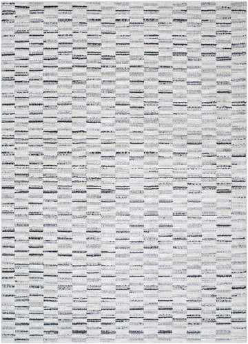 Close-up of the Reece Luxe Rug, featuring a contemporary beige, black, and cream geometric pattern. Design-Rectangle-5373