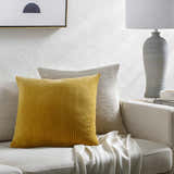 Aurox Mustard Horizontal Ribbed Stripe Modern Cotton Velvet Accent Pillow - Clearance