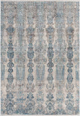 Close-up of Rydalmere Luxury Ultra Soft Rug. Rectangle rug with traditional blue and gray damask pattern. Design-Rectangle