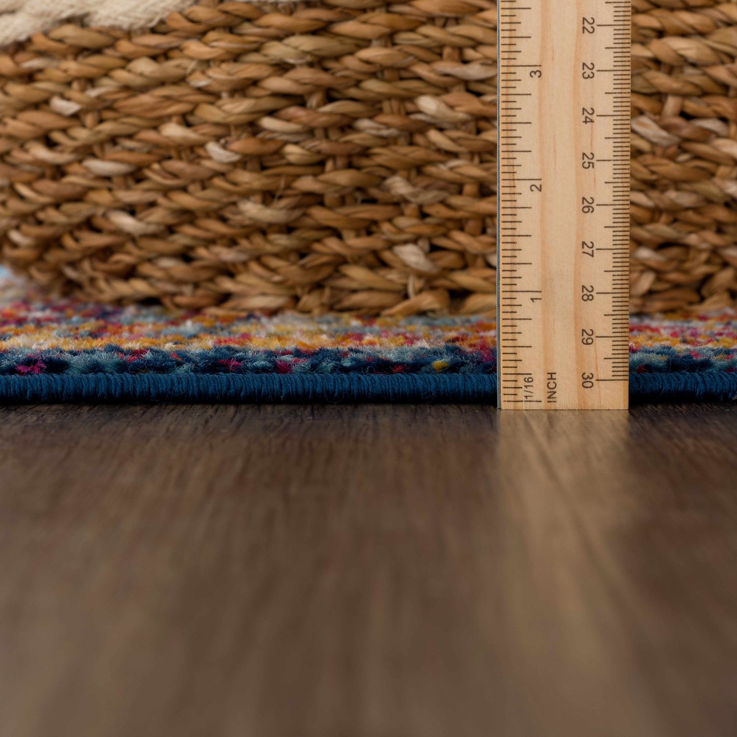 Close-up of the Istanbul Medallion Blue & Orange Area Rug showing texture, pile height, and construction details. Pile