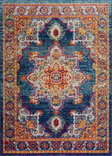 Close-up of the Istanbul Medallion Blue & Orange Area Rug, featuring a traditional medallion pattern and vibrant colors. Design-Rectangle-46