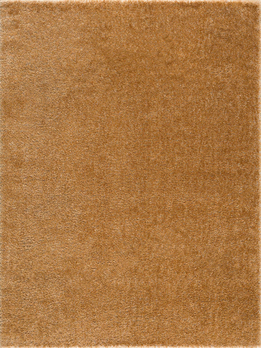 Close-up of a Heavenly Solid Mustard Plush Rug, showing the soft, shag texture and warm, golden mustard color. Design-Rectangle