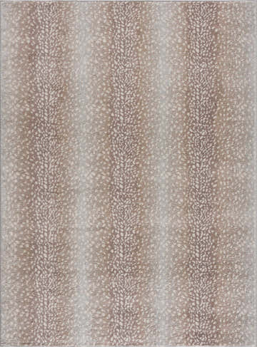 Close-up of Pointblank Tan Leopard Print Rug. Animal print rug in tan, ivory, gray, and light slate. Design-Rectangle