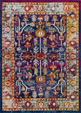 Close-up of Istanbul Vintage Navy Area Rug, featuring a traditional floral pattern in navy, ivory, gold, and red. Design-Rectangle-537