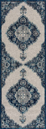 Close-up of the Istanbul Blue Area Rug, featuring a traditional navy and ivory Persian-inspired design. Design-Runner