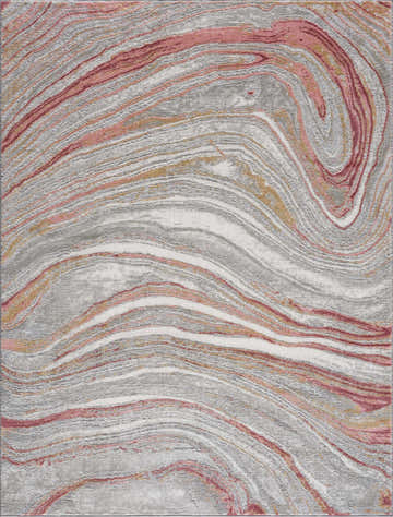 Close-up of the Live Marble Pink Area Rug, featuring a contemporary gray and pink swirling marble pattern. Design-Rectangle