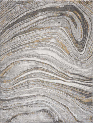 Close-up of the Live Marble Gray & Gold Area Rug, featuring a swirling marble pattern in charcoal, gray, off-white, and rust. Design-Rectangle-46