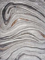 Close-up of Live Marble Dark Gray Area Rug. Abstract, swirling charcoal, gray, off-white, and rust pattern. Design-Rectangle