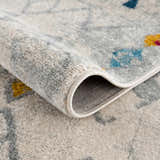 Close-up of the Istanbul Aztec Area Rug showing its colorful, Southwestern-inspired pattern and soft, textured pile. Fold