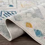 Close-up of the Istanbul Aztec Area Rug showing its colorful, Southwestern-inspired pattern and soft texture. Fold