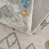 Close-up of the Istanbul Aztec Area Rug showing the texture, colors, and backing. Southwestern style. Fold