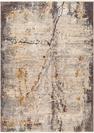 Close-up of the Alexi Luxe Rug with Fringes. Beige, gray, and brown abstract pattern. Contemporary style. Design-Rectangle-579