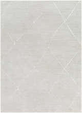 Close-up of the Aldis Grey Plush Textured Washable Rug, featuring a subtle diamond pattern and horizontal lines. Design-Rectangle-4117