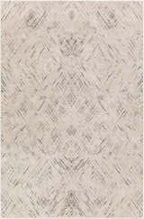 Close-up of Garza Diamond Textured Washable Rug. Beige and gray rug features a contemporary diamond pattern. Design-Rectangle-4117