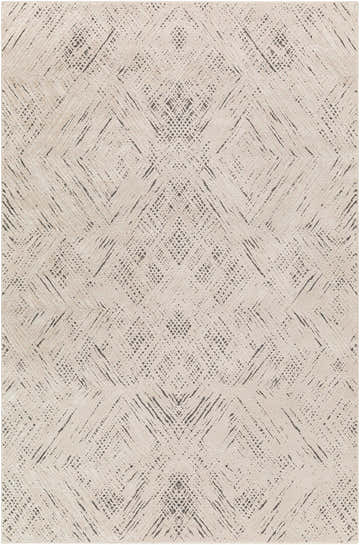 Close-up of Garza Diamond Textured Washable Rug. Beige and gray rug features a contemporary diamond pattern. Design-Rectangle-4117