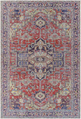 Detailed view of the Reza Red Washable Rug, featuring a traditional pattern in garnet, bone, and cloud gray hues. Design-Rectangle-5373