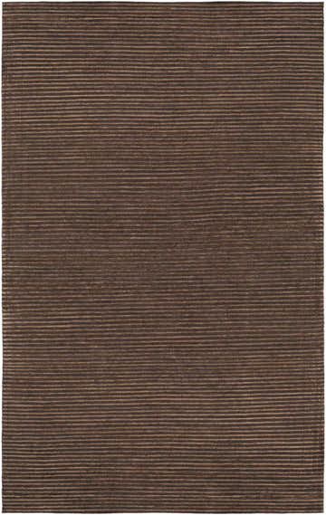 Close-up of the Sanatoga Area Rug. Hand-knotted wool and viscose rug with a horizontal stripe pattern in brown and tan. Design-Rectangle-58