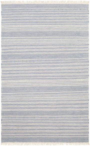 Close-up of Sanc Blue/Cream rug. Flatweave wool rug with blue geometric patterns on a cream background. Design-Rectangle-58