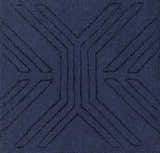 Close-up of the dark blue Sarona Area Rug showing its hand-loomed texture and contemporary striped design. Swatch
