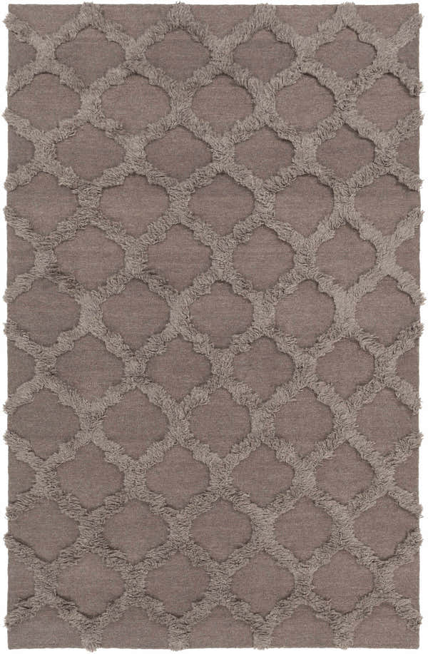 Charcoal Saulsville Area Rug. Hand-woven wool rug with a geometric lattice pattern and shag texture. Farmhouse style. Design-Rectangle-58