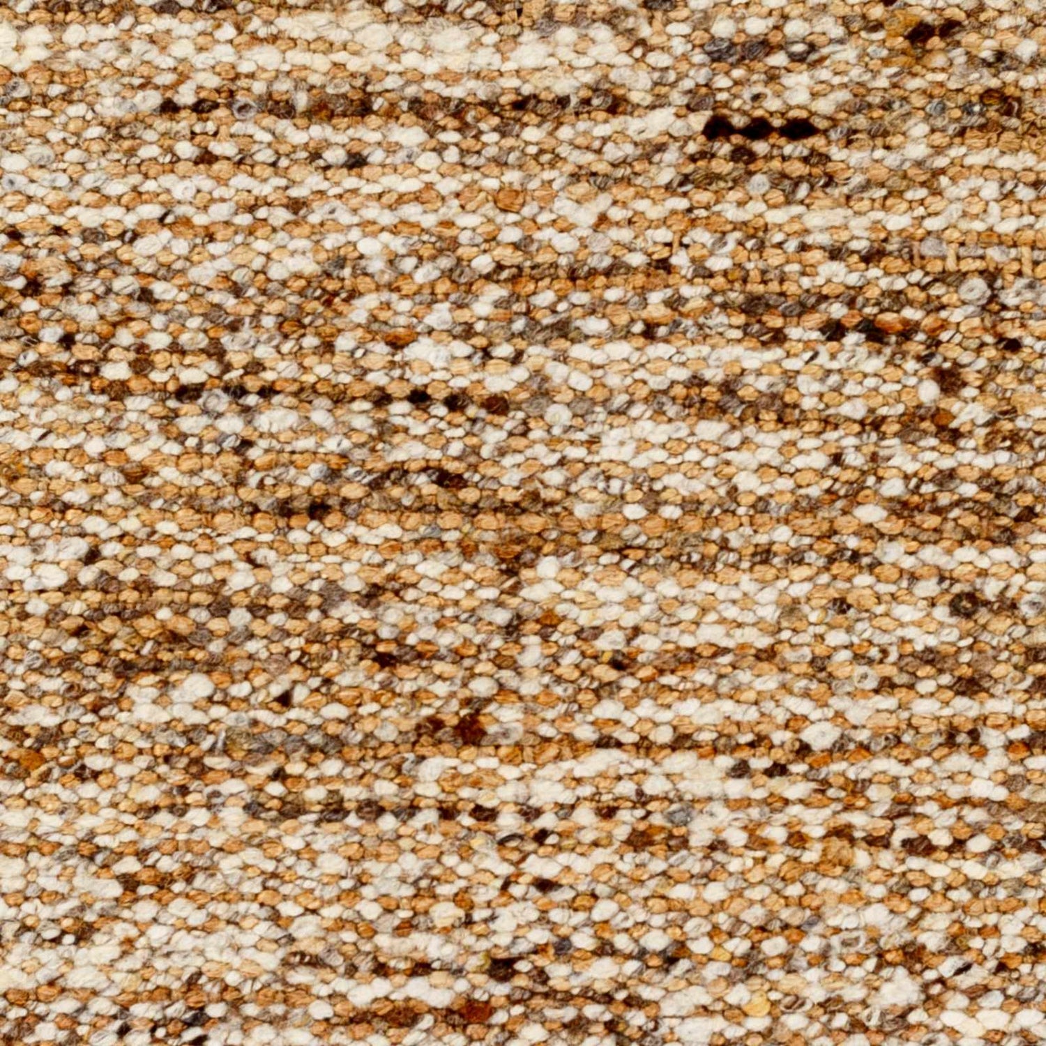 Close-up of the Tan Gopi Area Rug showing the jute and wool texture in tan, taupe, and black. Swatch