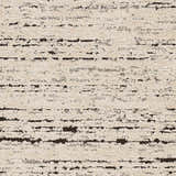 Close-up of Elian Area Rug showing bone and dark brown horizontal stripes and textured, machine-woven construction. Swatch