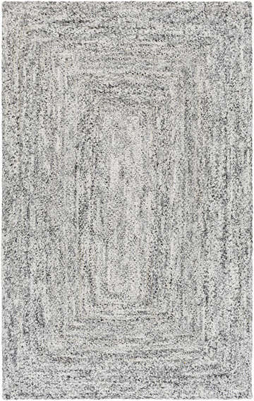 Close-up of a hand woven Kenyi Natural Gray Area Rug featuring a subtle, concentric rectangle pattern in light and natural gray. Design-Rectangle-576