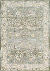 Detailed view of the Aviva Teal Textured Rug with a traditional floral and geometric pattern. Design-Rectangle-575