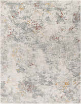 Close-up of the Edana Textured Rug. Contemporary design with cloud gray, brown, and light gray tones. Polyester material. Design-Rectangle-710103