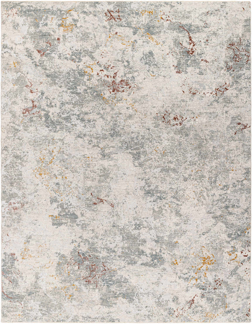 Close-up of the Edana Textured Rug. Contemporary design with cloud gray, brown, and light gray tones. Polyester material. Design-Rectangle-710103